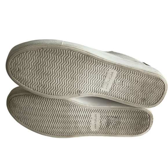 Ann Taylor White Leather Leopard Print Haircalf Fashion Sneaker Women's Sz 8.5 - Picture 6 of 8